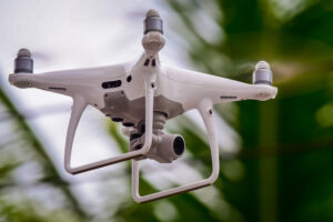 drone is flying with digital camera to take photo of property